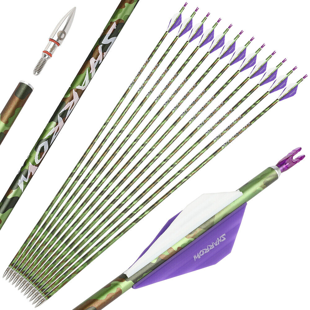 12pcs 30Inch Carbon Arrows SP340 Archery Compoundbow RecurveBow Hunting Arrows Camo