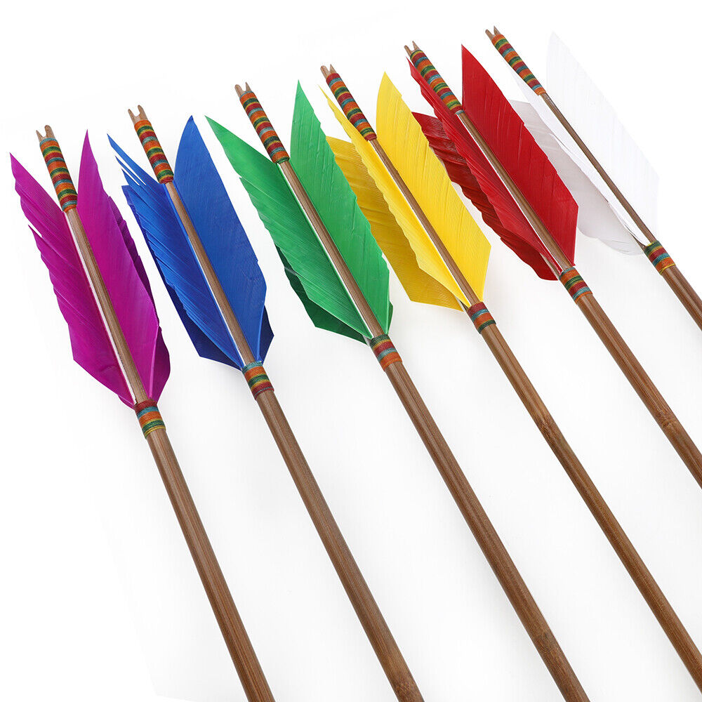 12pcs 33'' Archery Bamboo Arrow 4 Feather Longbow Traditional Recurve Bow Tips Hunting
