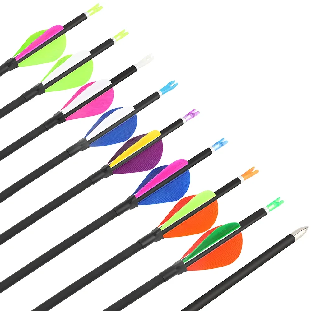 12pcs Archery Pure Carbon Arrows Water-drop Turkey Feather ID 4.2mm Spine 700/800/900/1000 for Bow Shooting Hunting Training