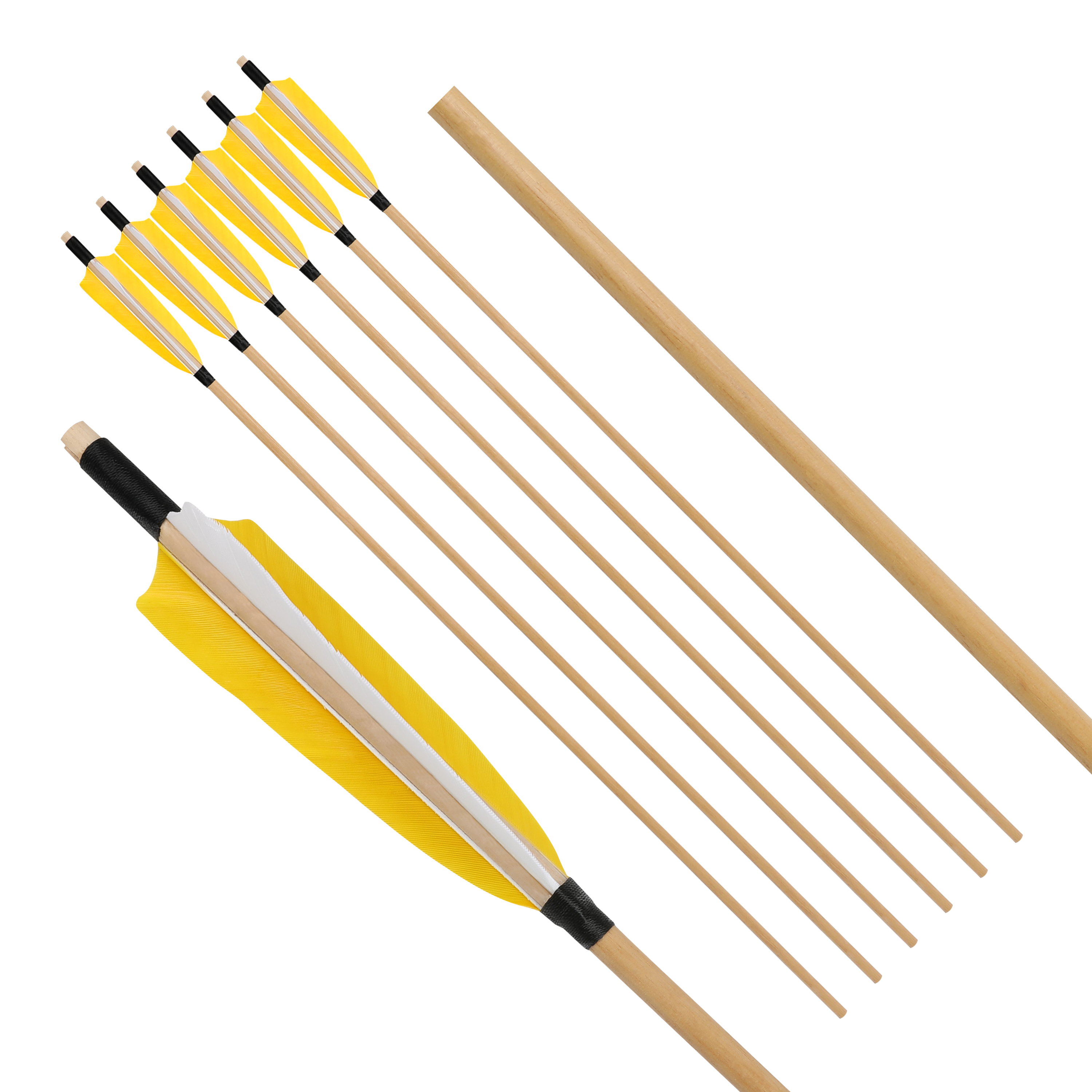 US 12pcs 32" Wooden Arrows 5" Feather for Bow with Arrow Tips