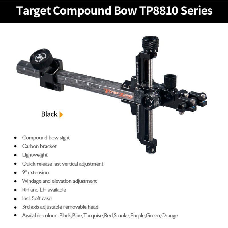 Compound Bow Sight 9" Carbon Bar Scope Sight 2x 4x 6x 8x Lens RH LH Competition