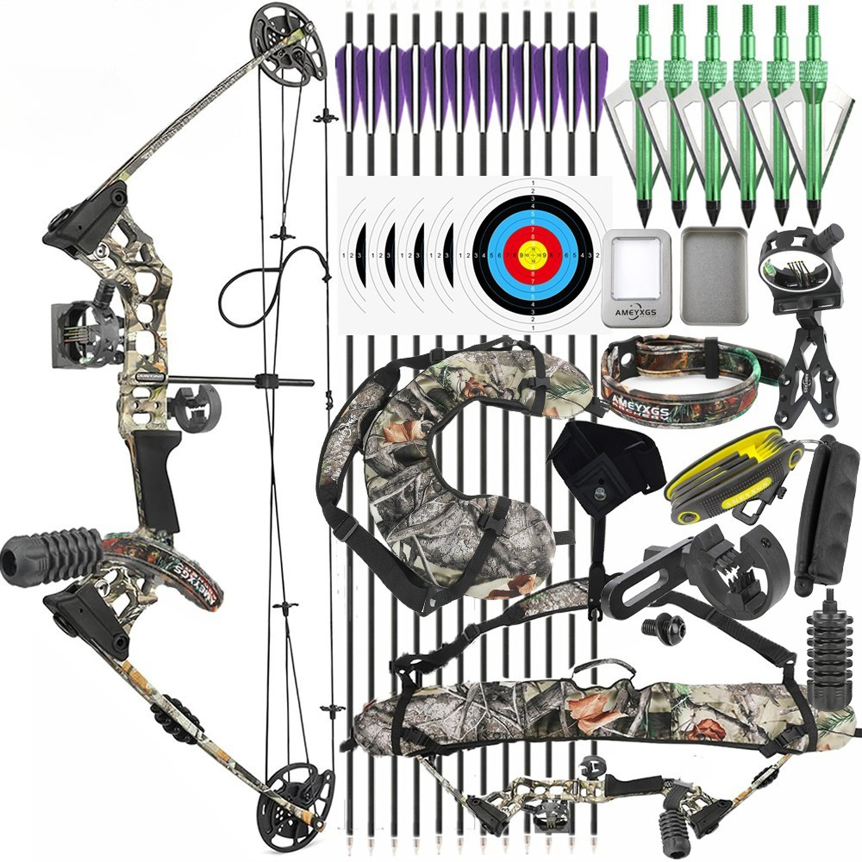 JUNXING X8 Archery Compound Bow (20-70 lbs) Black Camo Hunting Shooting