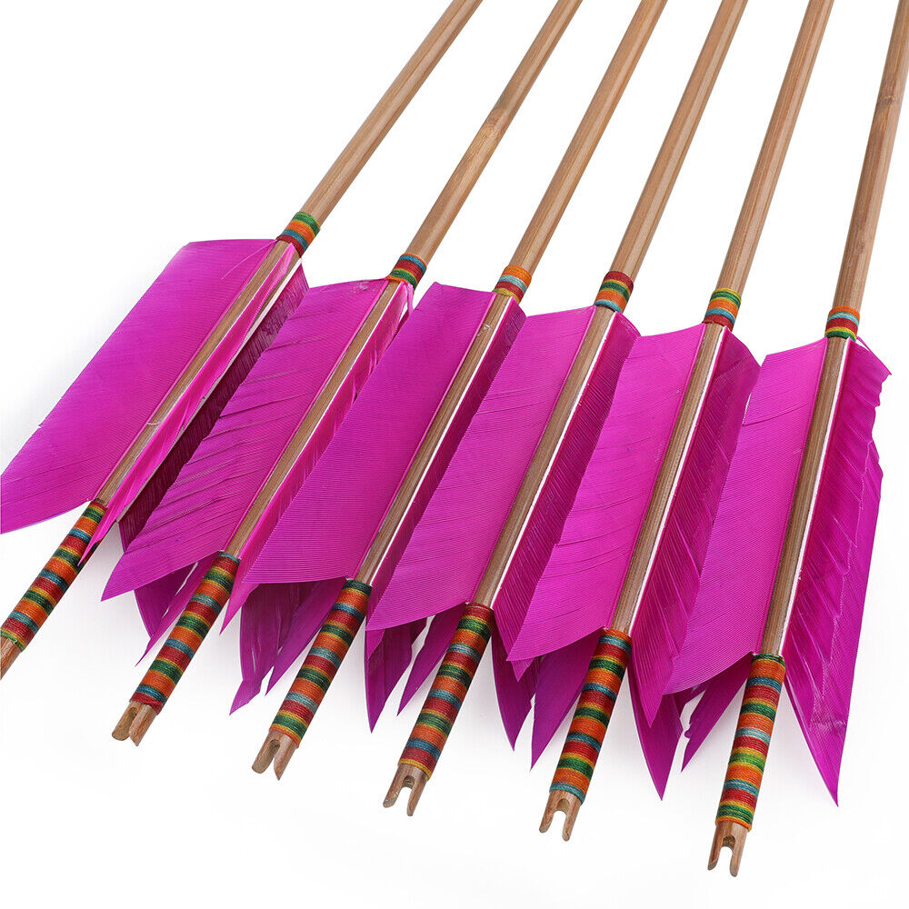 12pcs 33'' Archery Bamboo Arrow 4 Feather Longbow Traditional Recurve Bow Tips Hunting