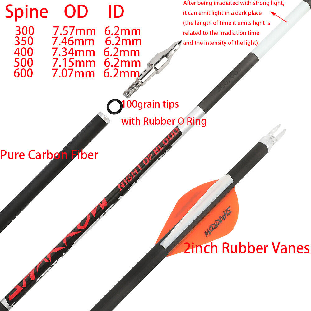 12pcs 31" Pure Carbon Arrows Archery SP300-600 Compoundbow Recurve Bow Fields Hunting