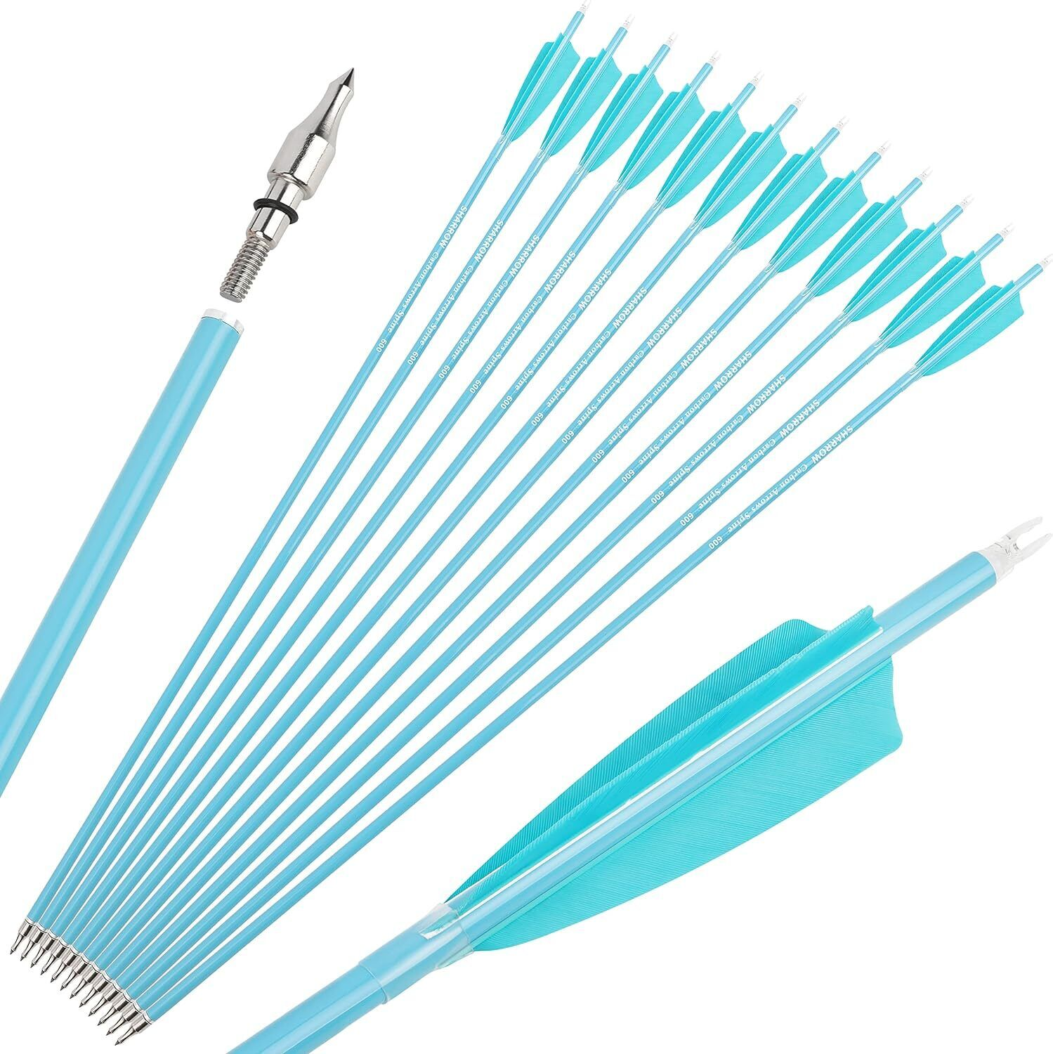 12pcs 30" Mixed Carbon Arrows Archery 4" Turkey Feather SP600 Arrowhead Bow Shooting Hunting