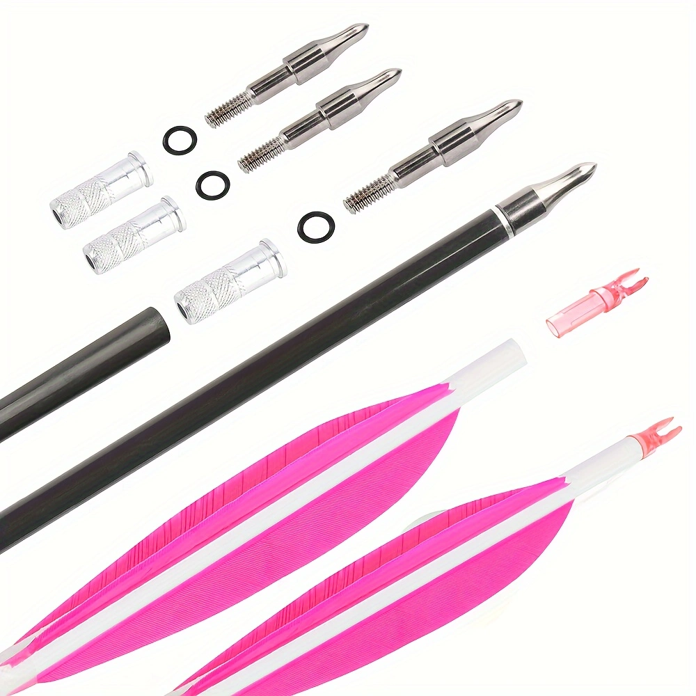  12pcs 32 Inch Pure Carbon Arrow 5 Inch Feather SP300-400 Reverse Curved Composite 