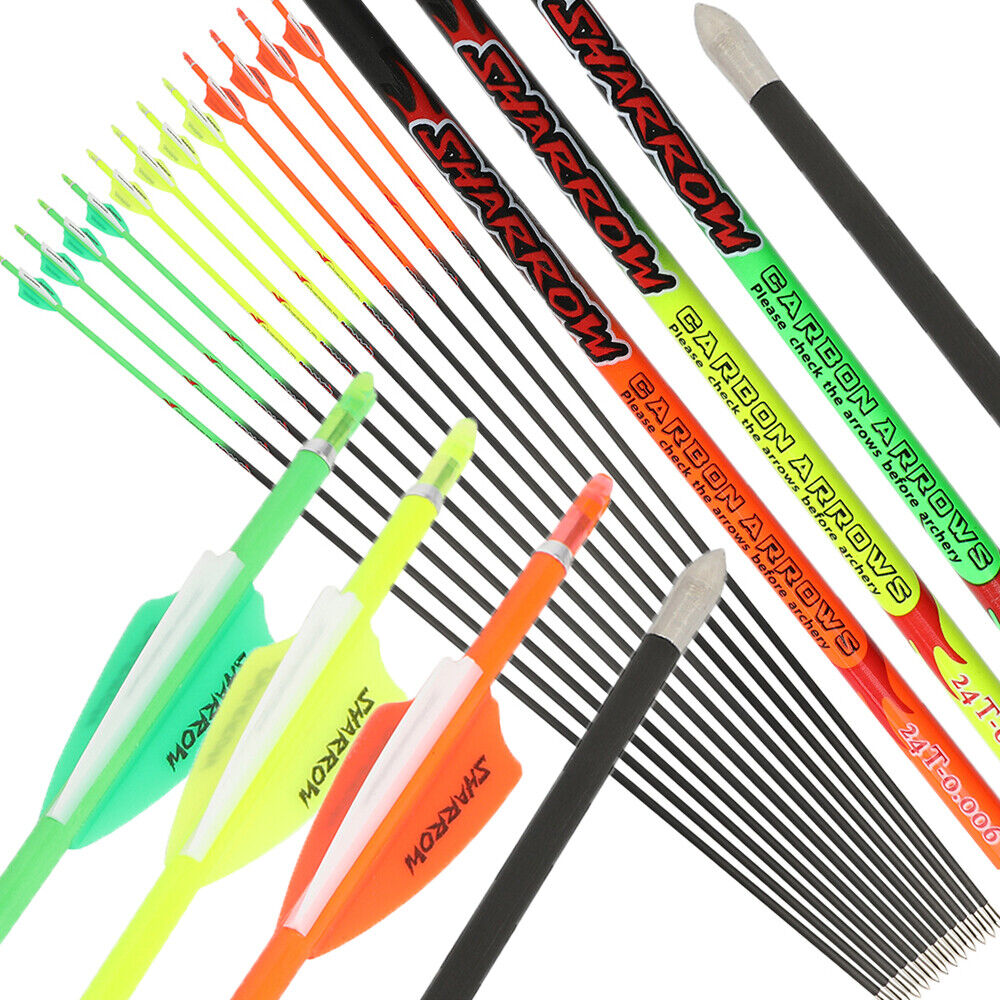 12pcs 32" 24T Pure Carbon Arrows Archery SP400-1000 Vanes ID4.2MM Recurve Bow Shooting