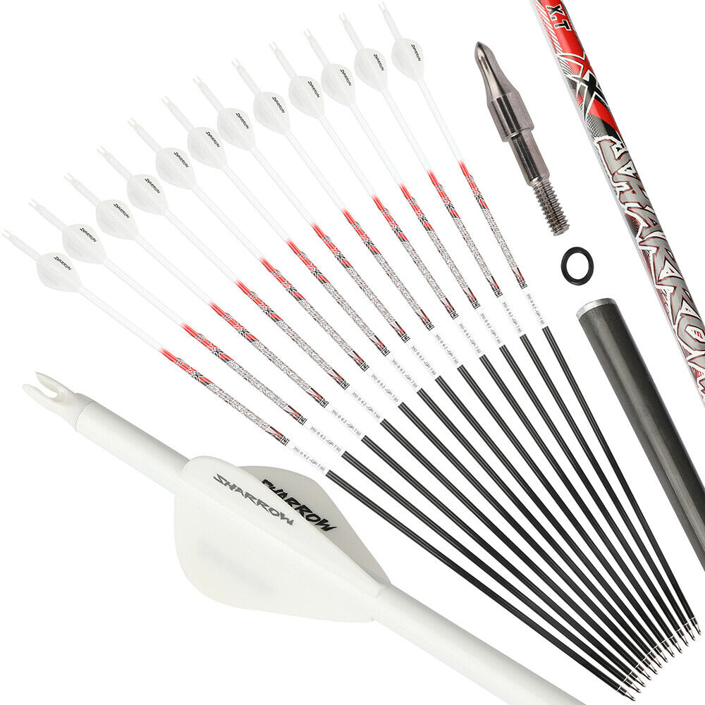 12pcs 32" Pure Carbon Arrows SP300-800 ID6.2mm Archery Recurve Bow Fields Tips Hunting