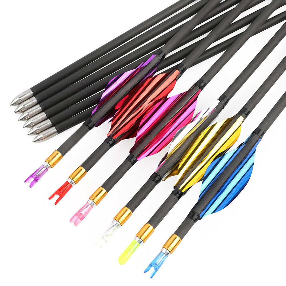 12pcs 31" Pure Carbon Arrow SP700-1000 Archery Spin Wing Vane Compound Bow Shoot .001"