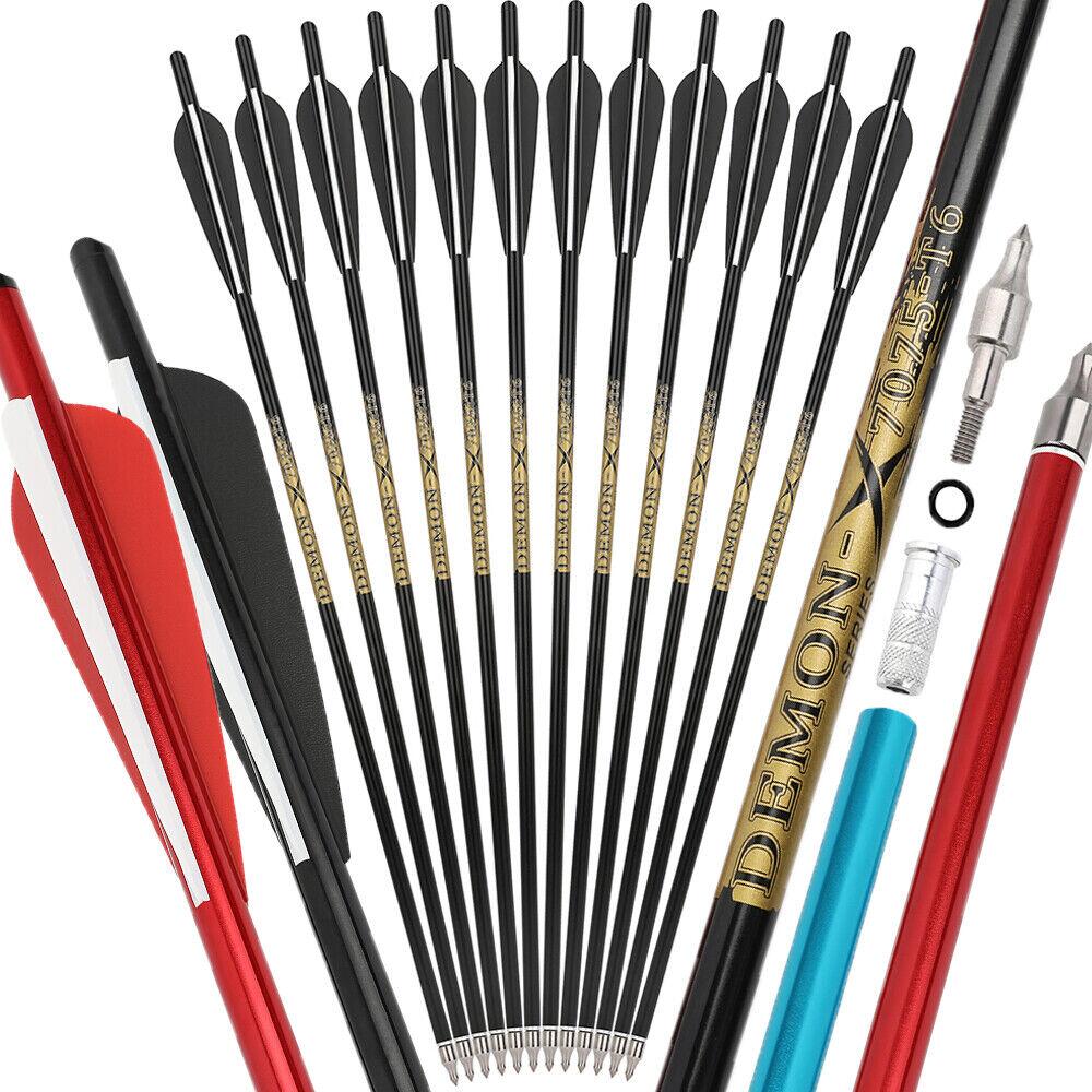 12pcs Crossbow Bolts Aluminum Arrows 20in 22in Vanes Crossbow Hunting Archery Shooting