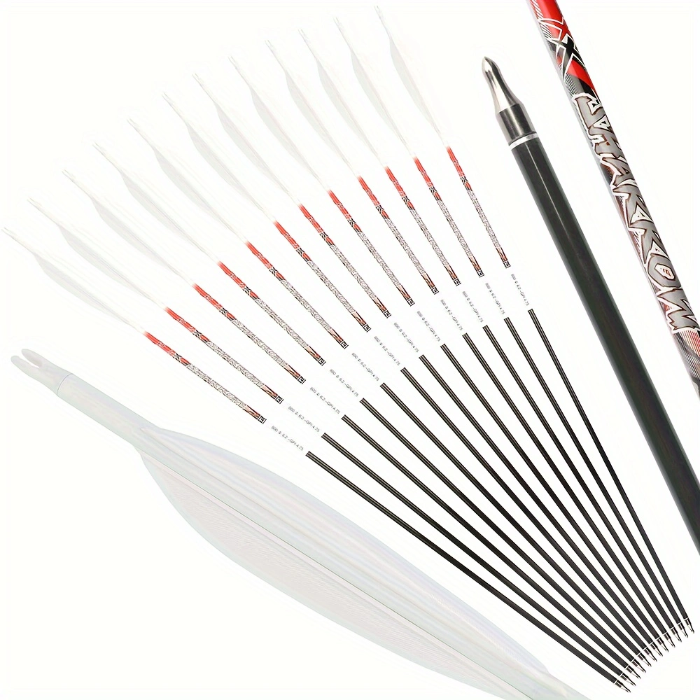  12pcs 32 Inch Pure Carbon Arrow 5 Inch Feather SP300-400 Reverse Curved Composite 