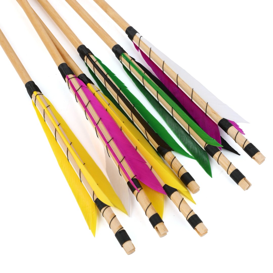 Traditional 32" Wood Arrows  Archery Feathers
