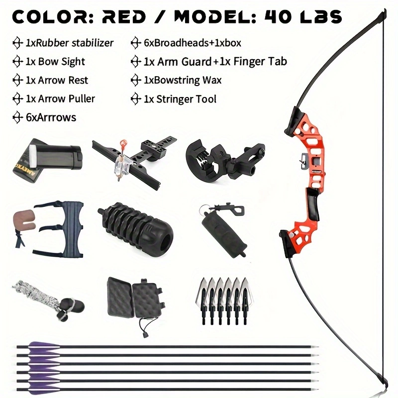 40lbs Straight Bow Outdoor Archery, Beginner Archery Set Right Hand