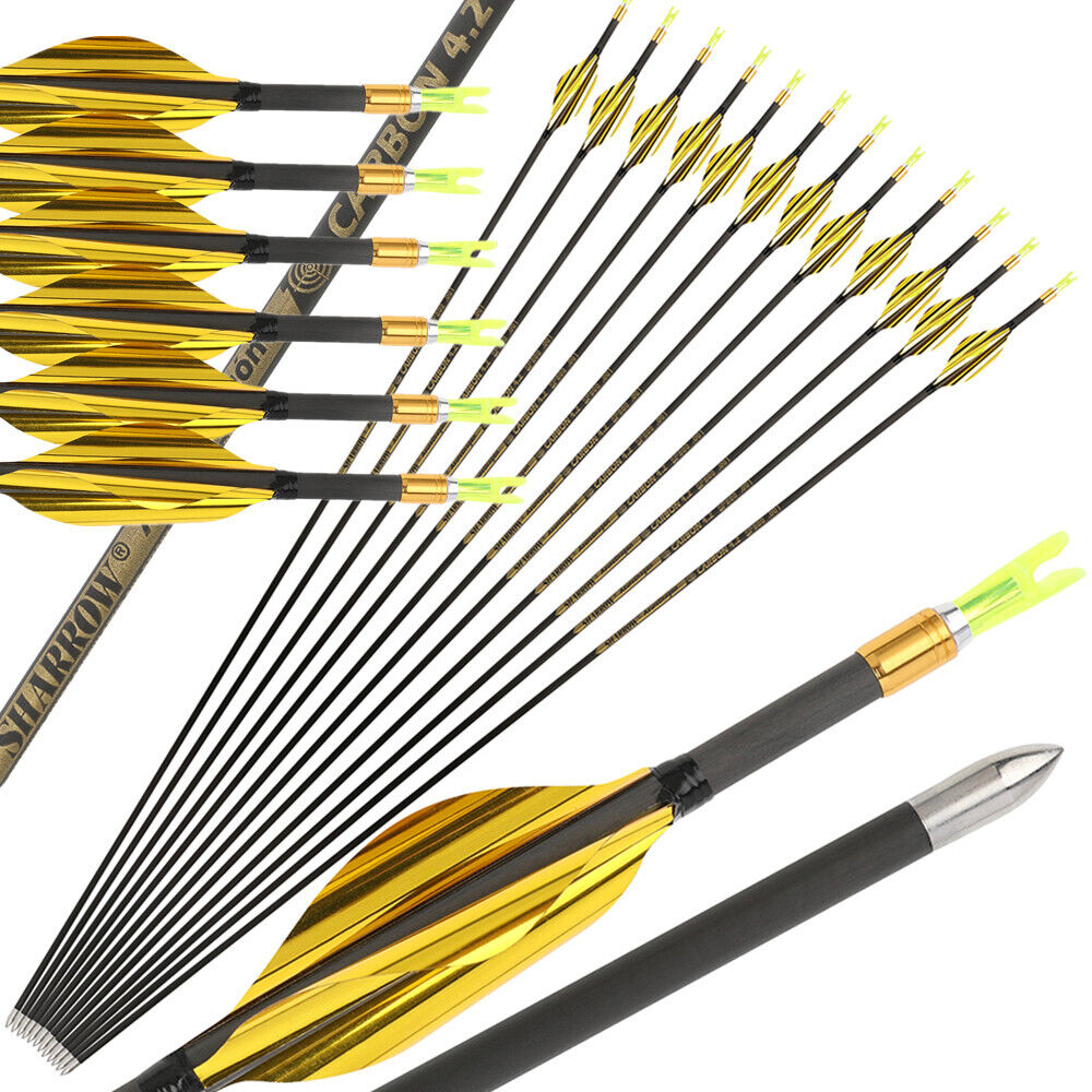 12pcs 31" Pure Carbon Arrow SP700-1000 Archery Spin Wing Vane Compound Bow Shoot .001"