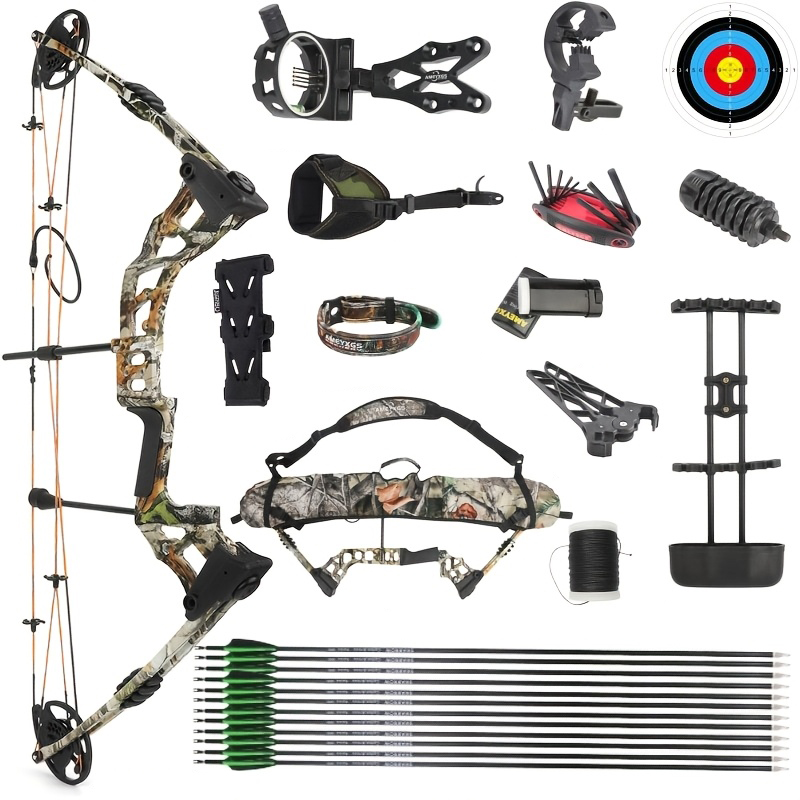 One Set Compound Bow Set Archery Camouflage Compound Bow Set 0.0-31.75KG Outdoor Shooting Hunting Bow And Arrow Right Hand Available