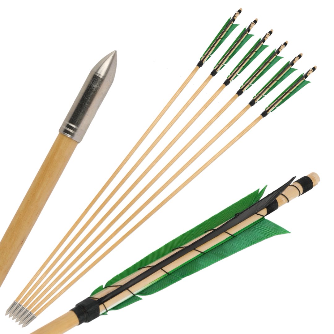 Traditional 32" Wood Arrows  Archery Feathers