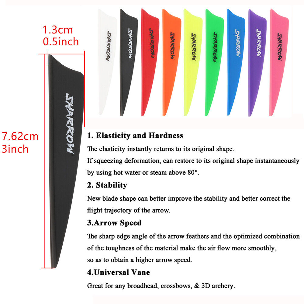 50pcs 3" Archery Arrow Feather Rubber Vanes Fletching Fletches Bow Arrow Shaft DIY