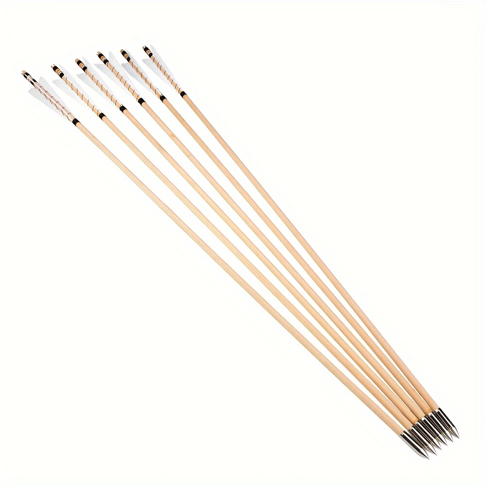 12pcs 32 Inch Traditional Wooden Arrow Feather Outdoor Long Bow, Curved Bow, 