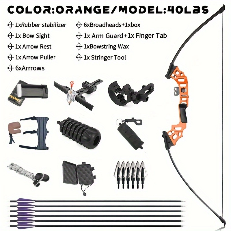 40lbs Straight Bow Outdoor Archery, Beginner Archery Set Right Hand