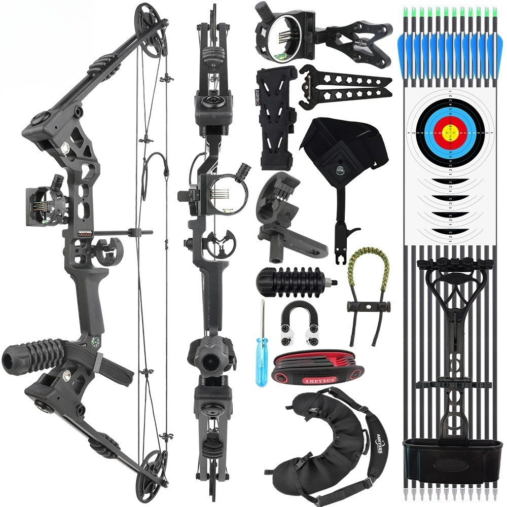 Junxing X8 Ambidextrous Compound Bow (20-70 lbs) – Black Camo Hunting System