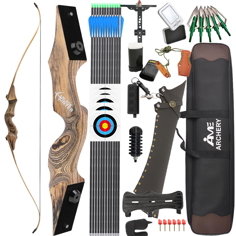 60" Takedown Recurve Bow Set 20-60lbs Bamboo Core Archery Kit