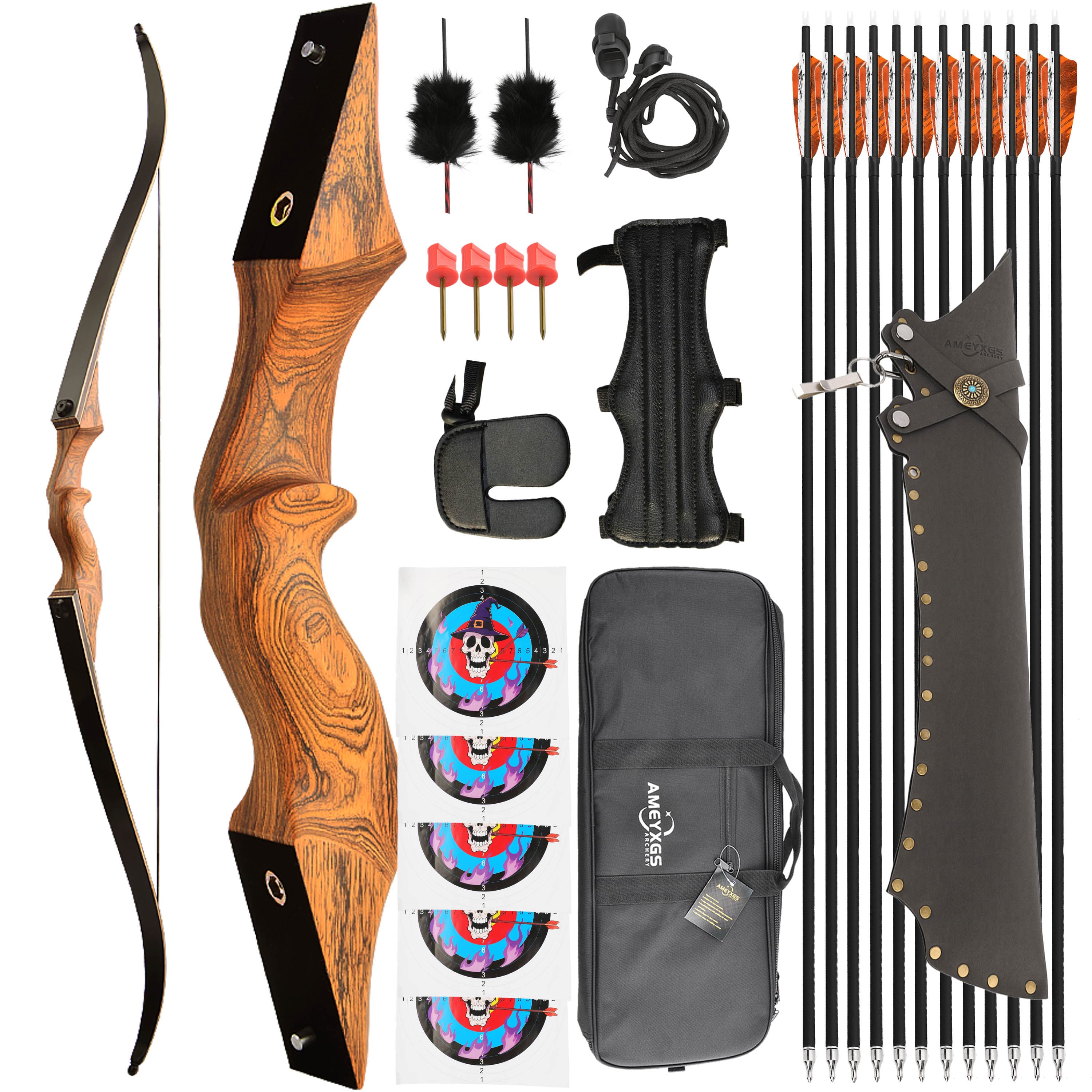 Black Hunter Wooden Takedown Recurve Bow Kit 20-60lbs RH/LH