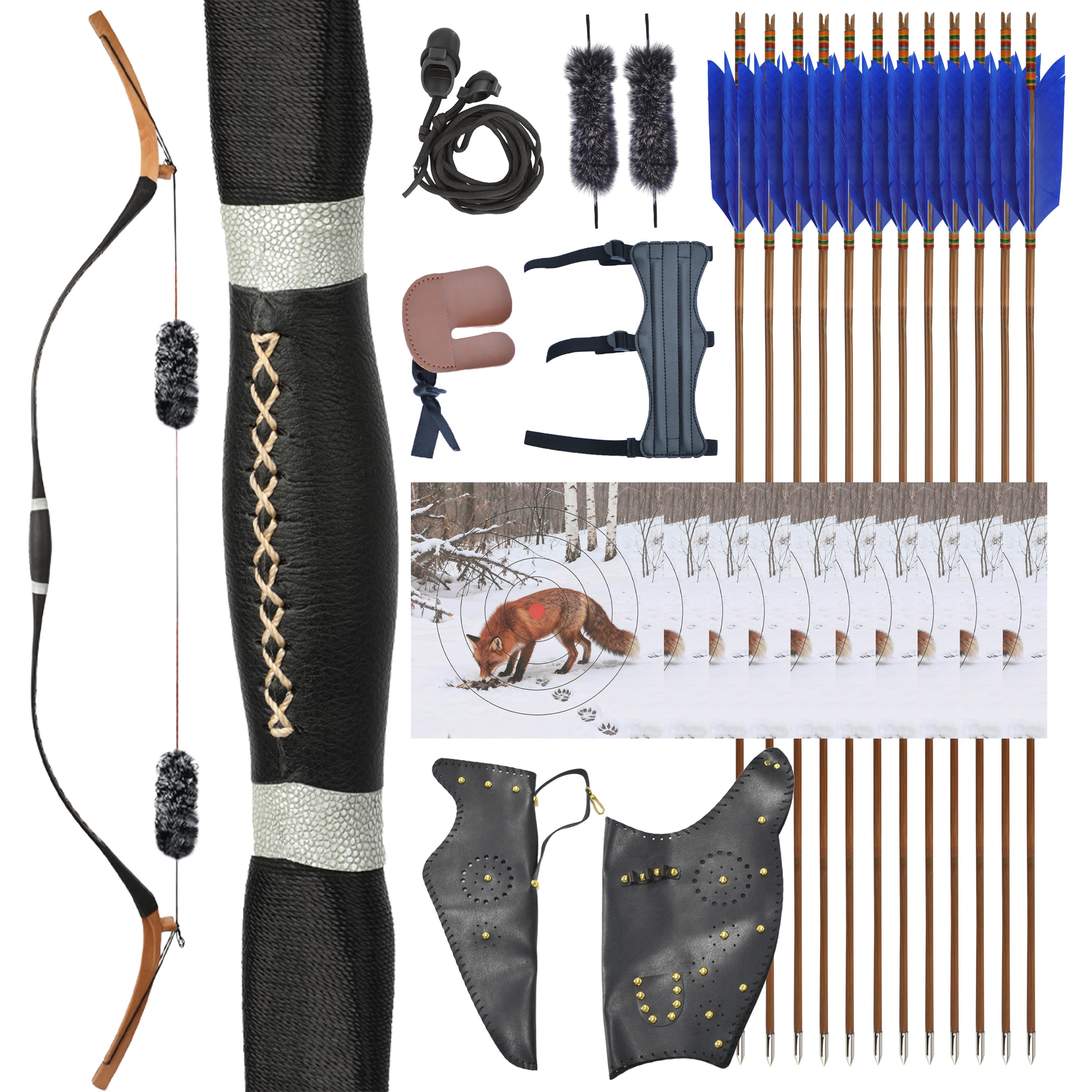Traditional Longbow Set 20-45LBS Complete Kit with Bamboo Arrows