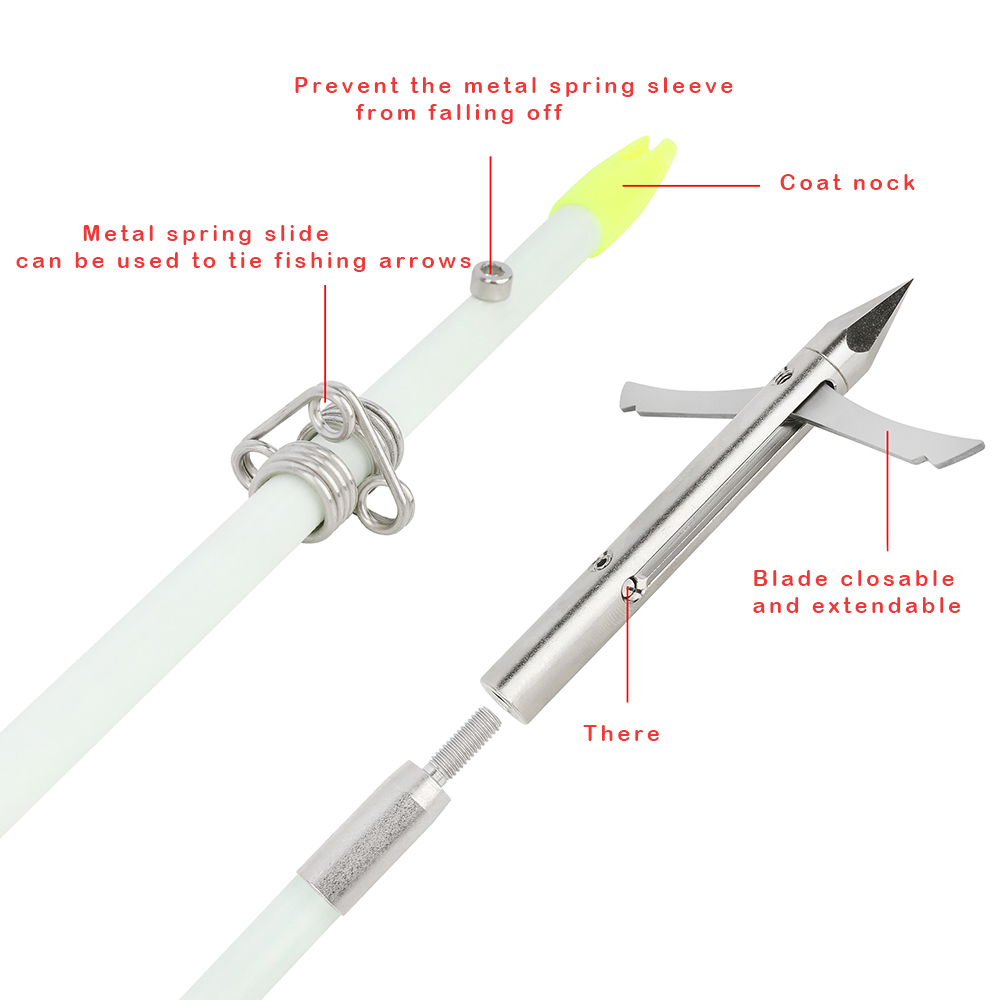 White Bowfishing Arrows Longhead 12pcs with Fluorescent Nocks