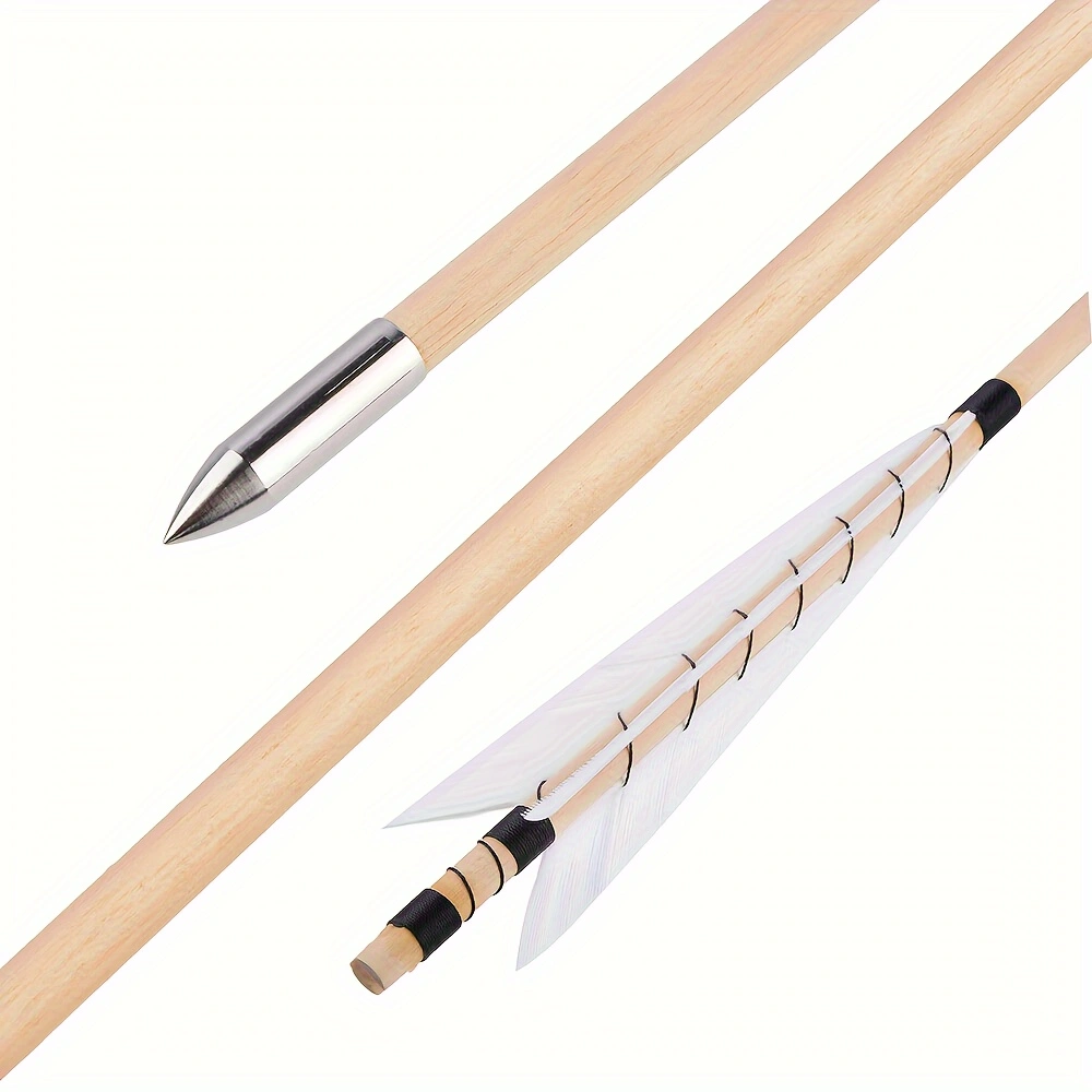12pcs 32 Inch Traditional Wooden Arrow Feather Outdoor Long Bow, Curved Bow, 