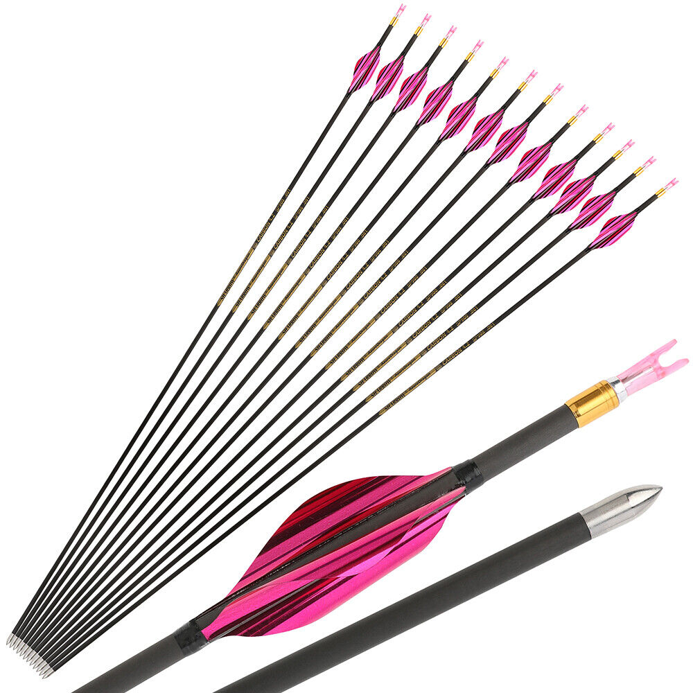 12pcs 31" Pure Carbon Arrow SP700-1000 Archery Spin Wing Vane Compound Bow Shoot .001"