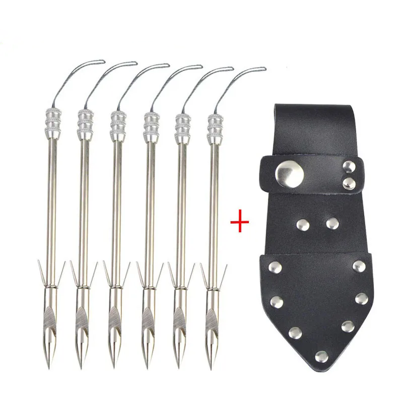 6/12pcs Archery Fishing Arrow Tips Fishing Broadheads Fishing Darts With Waist Bag