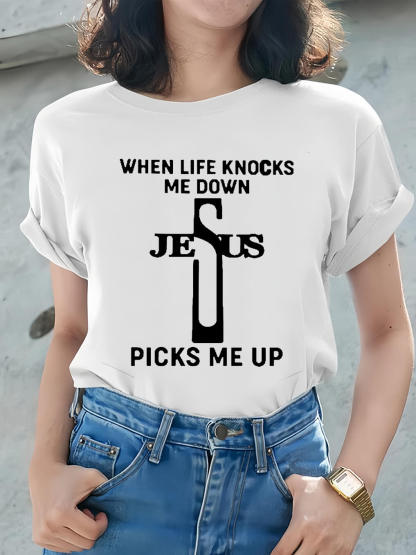 When Life Knocks Me Down Jesus Picks Me Up Women Tee