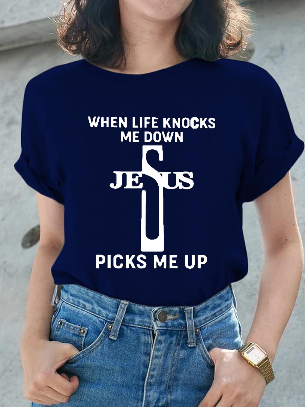 When Life Knocks Me Down Jesus Picks Me Up Women Tee