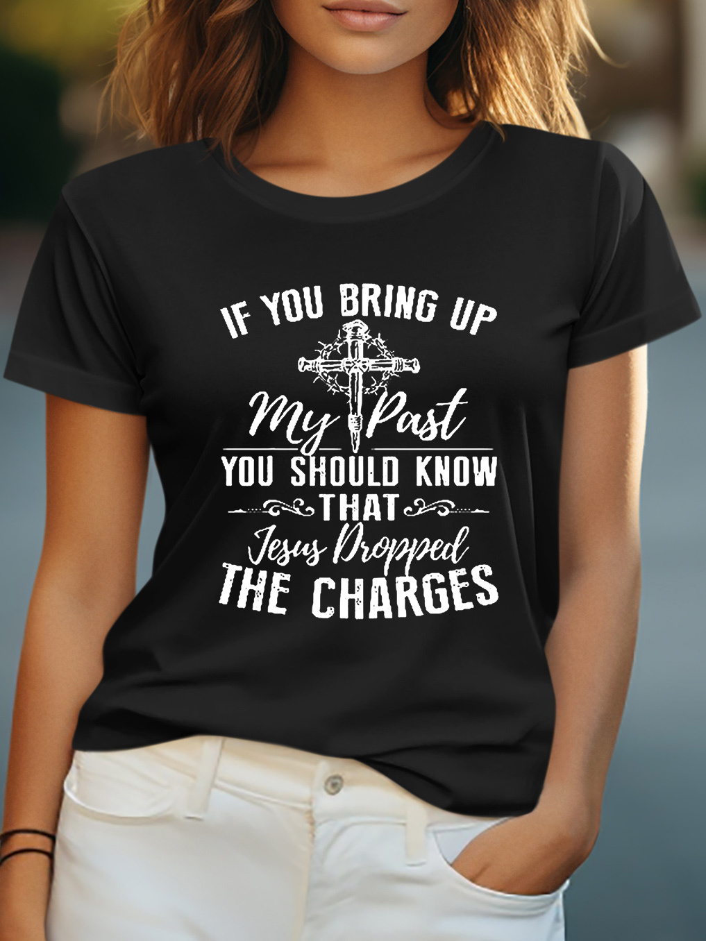 When Life Knocks Me Down Jesus Picks Me Up Women Tee-Faith Design