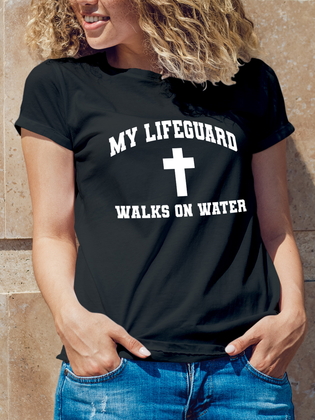 When Life Knocks Me Down Jesus Picks Me Up Women Tee-Faith Design