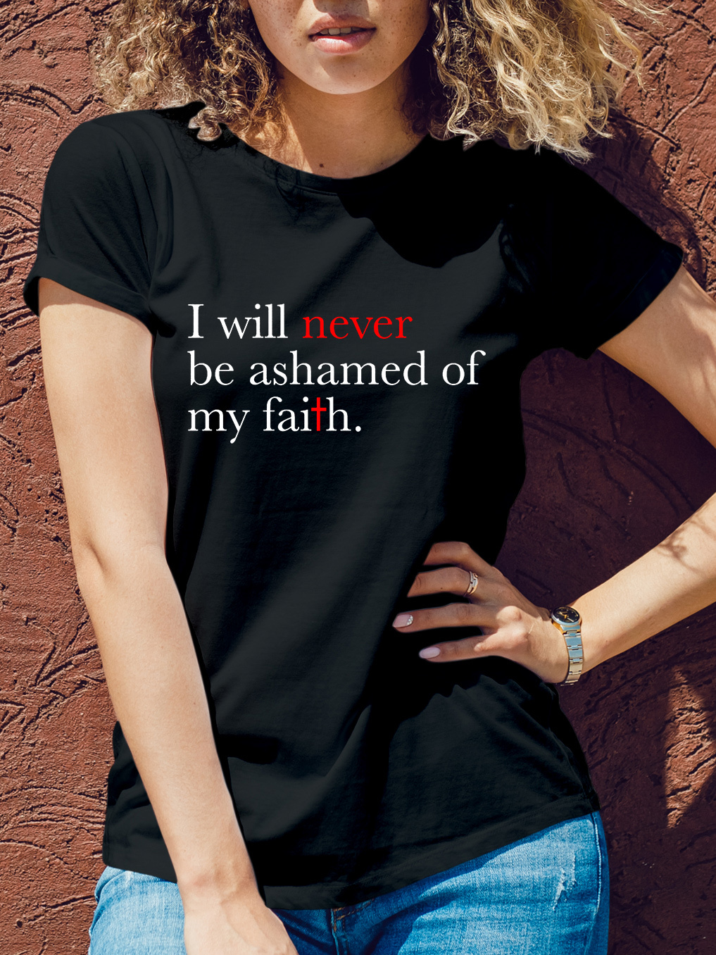 When Life Knocks Me Down Jesus Picks Me Up Women Tee-Faith Design