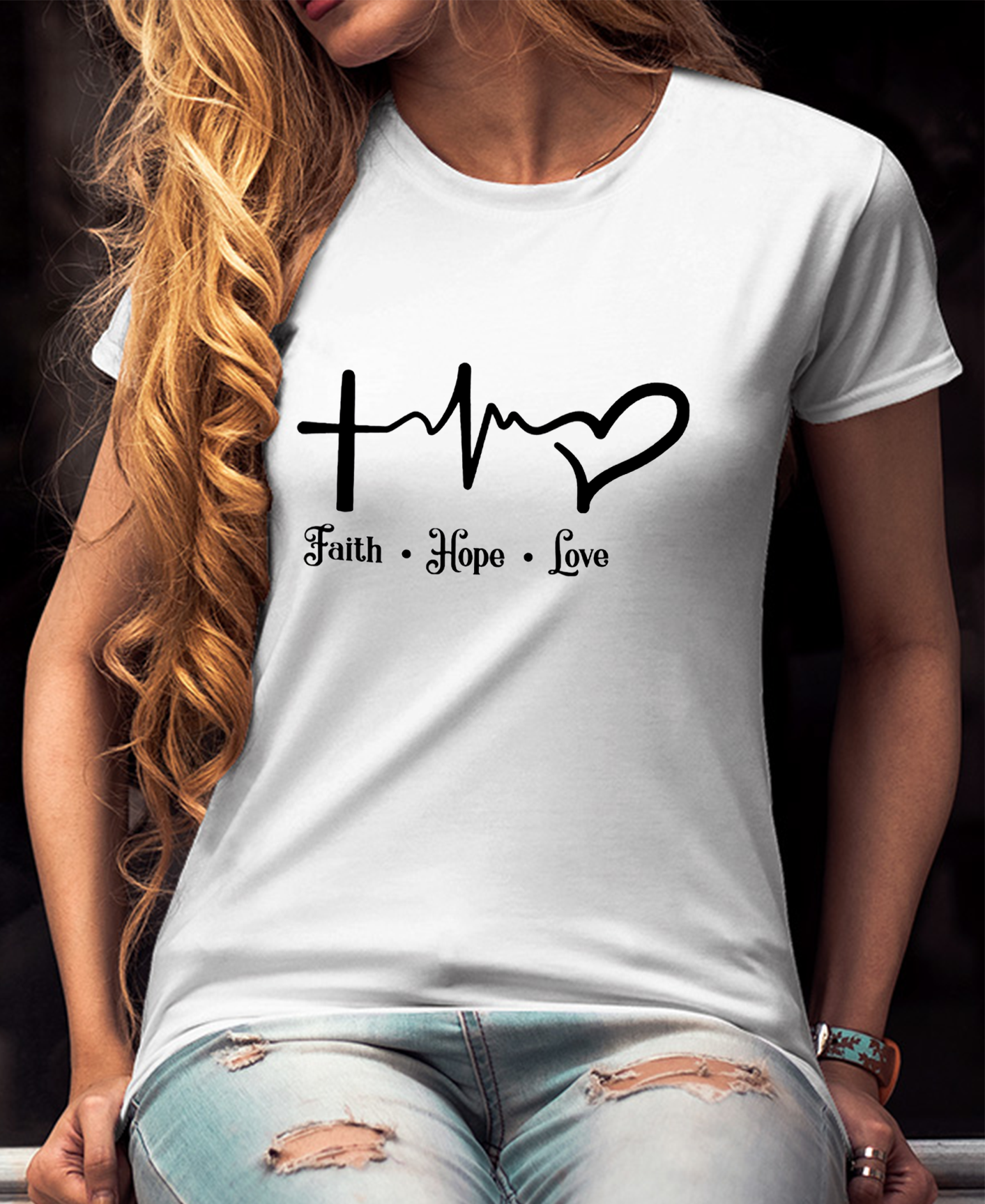 Faith Hope Love Heart-shaped Design Women Tee