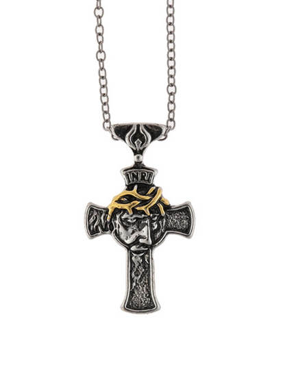 Bicolor Vintage Crown of Thorns Cross Necklace
