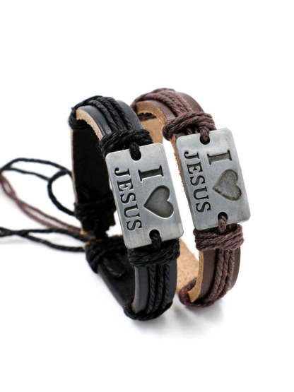I Love Jesus Leather Bracelet