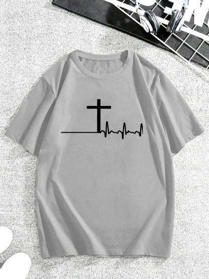 Trendy Heartbeat Polka Dot Cross Tee