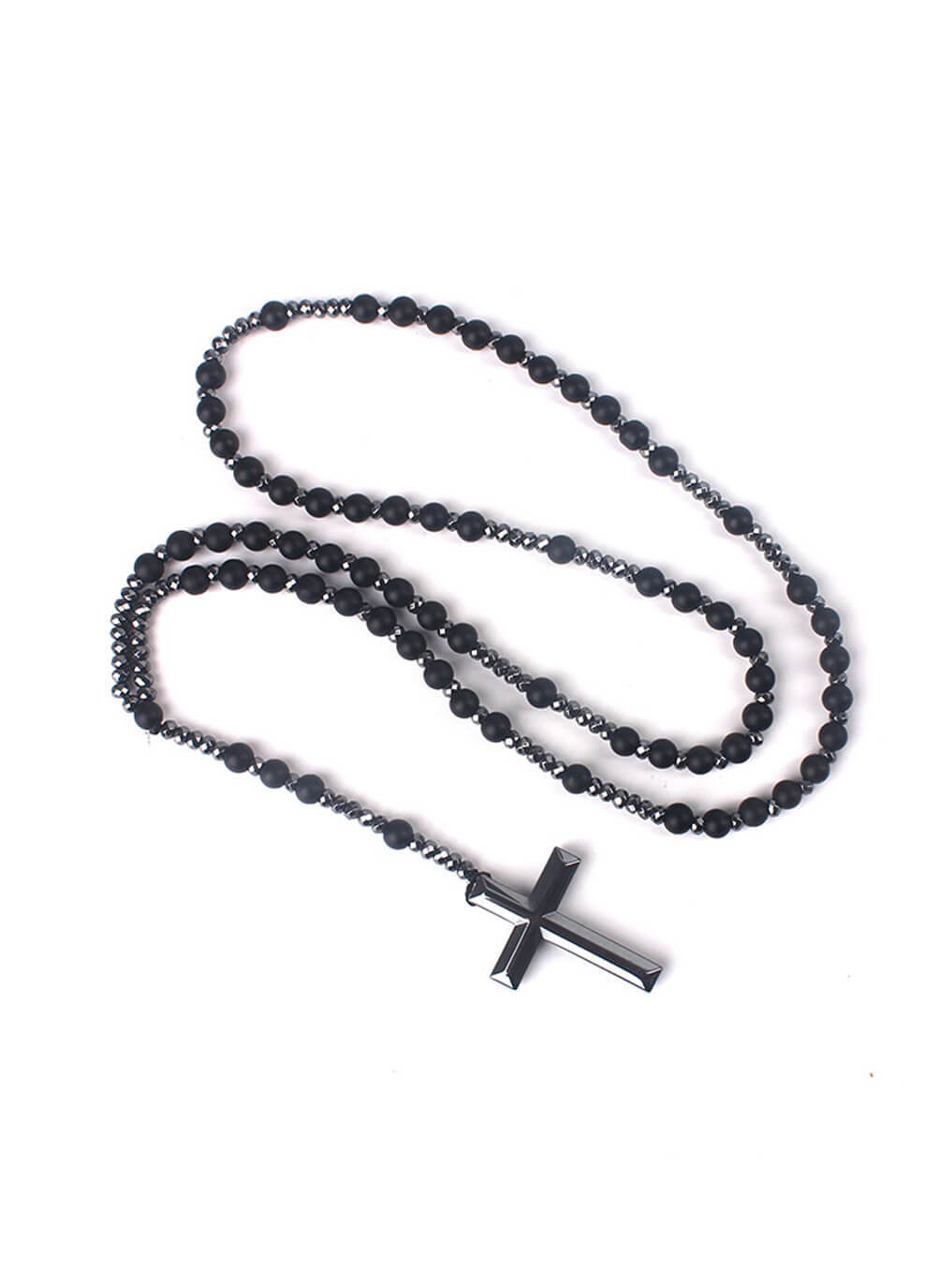 Vintage Natural Stone Men Necklace Cross Pendant Beaded Long Sweater Chain Jewelry Gift