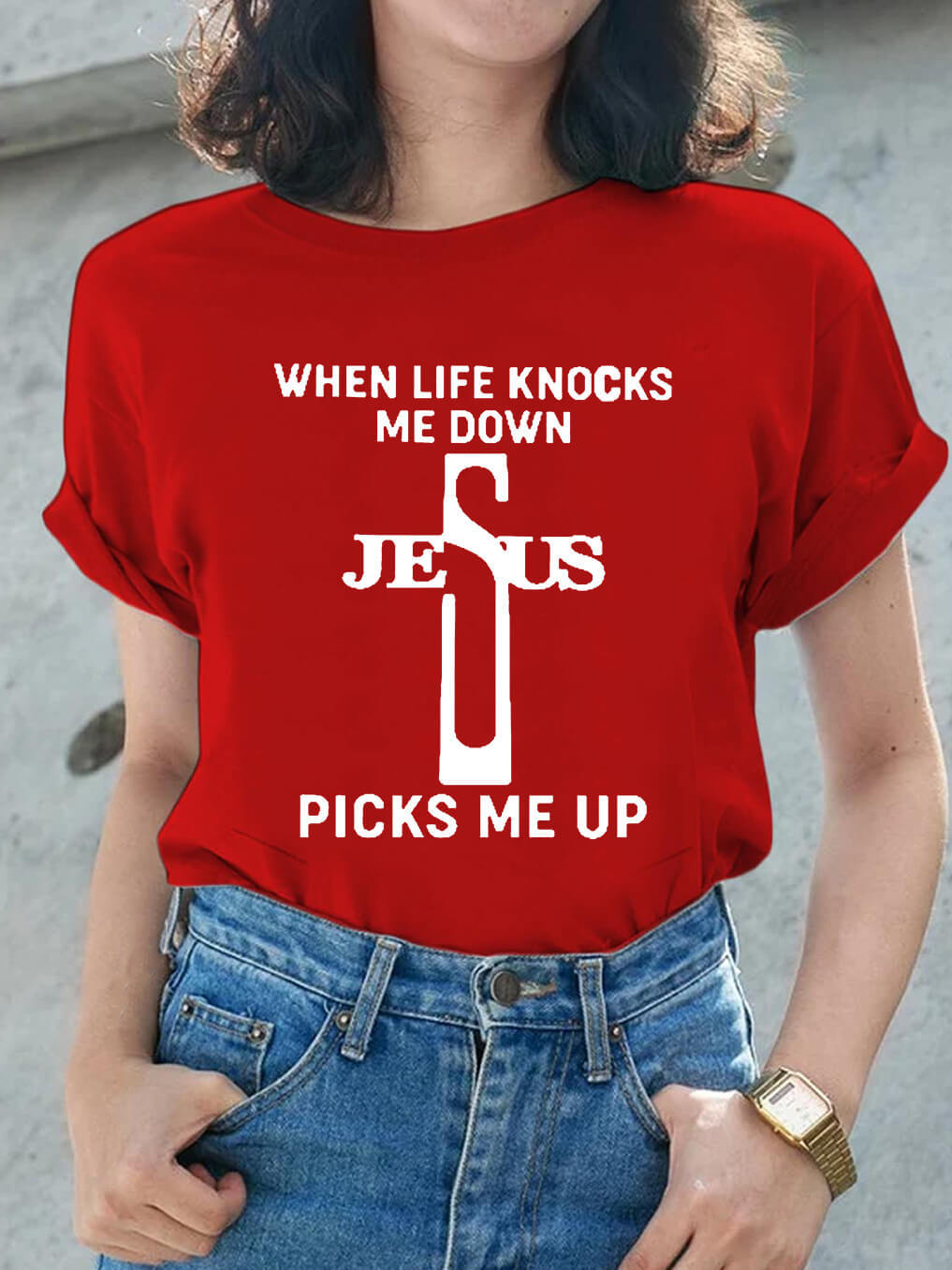When Life Knocks Me Down Jesus Picks Me Up Women Tee