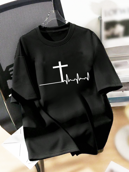 Trendy Heartbeat Polka Dot Cross Tee