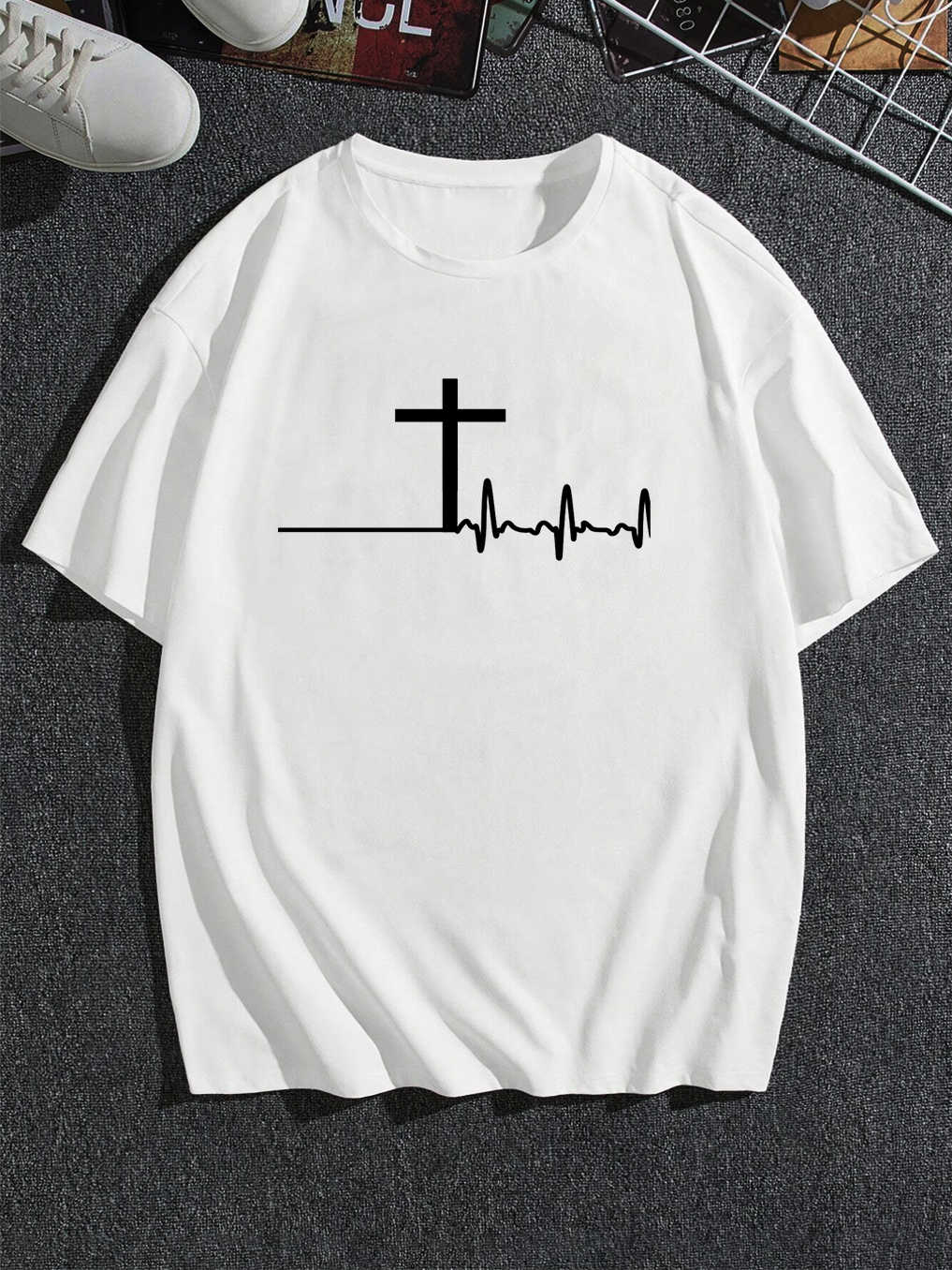 Trendy Heartbeat Polka Dot Cross Tee
