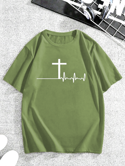 Trendy Heartbeat Polka Dot Cross Tee