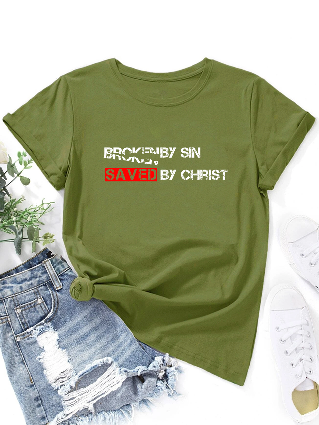 Broken By Sin Saved By Christ Women Tee