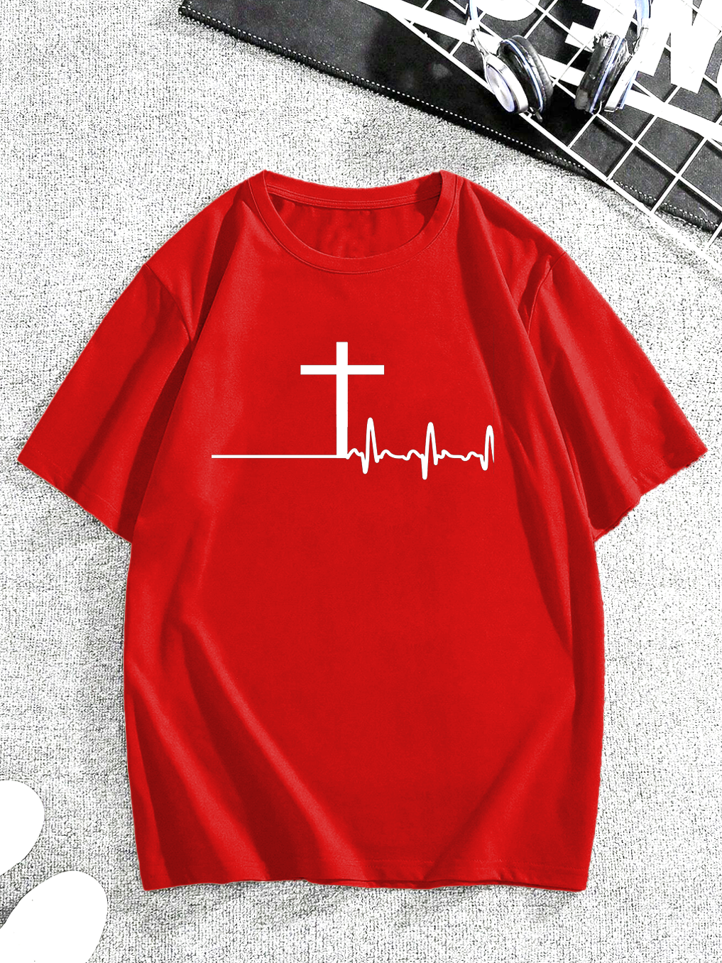 Trendy Heartbeat Polka Dot Cross Tee