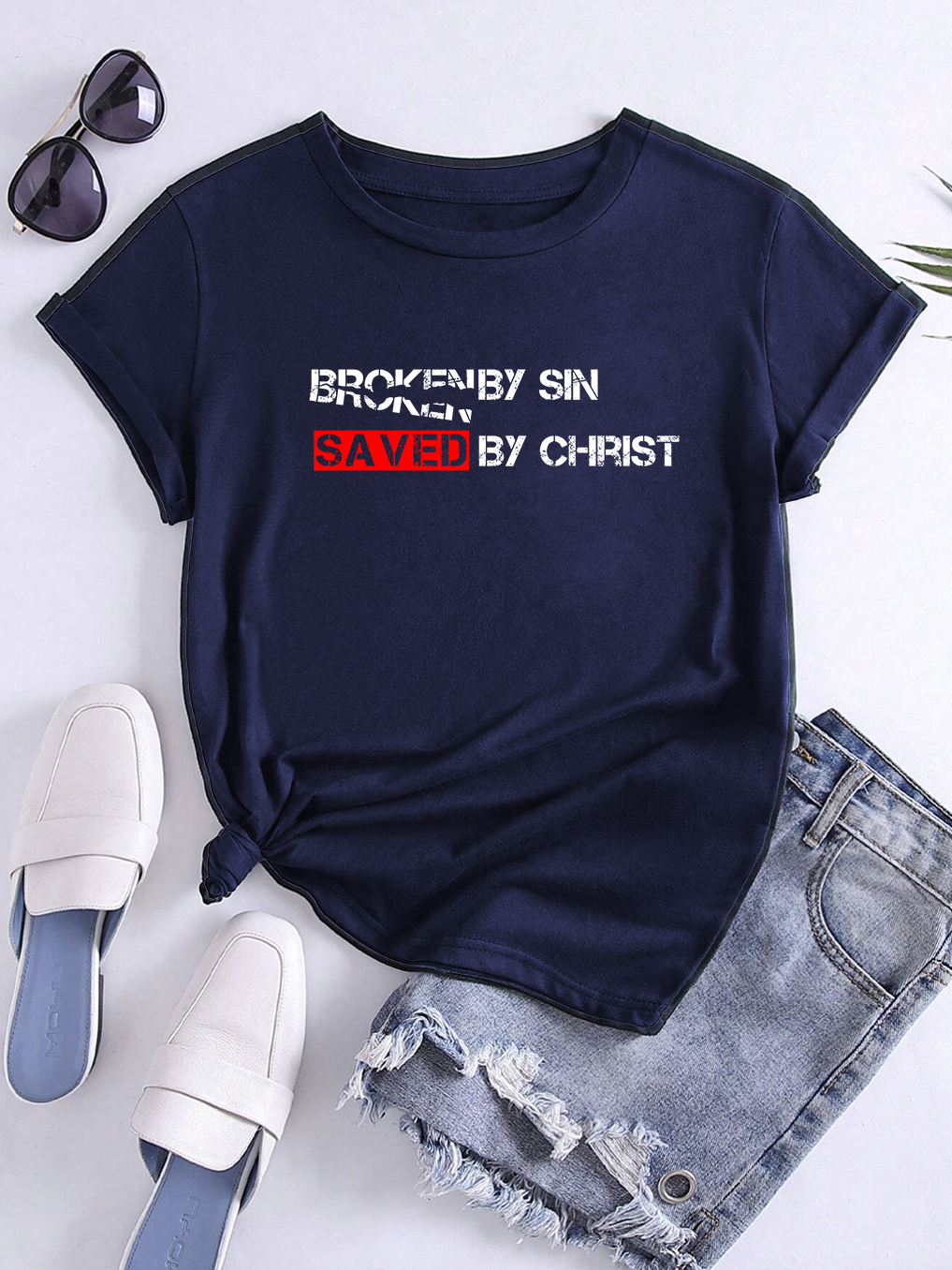 Broken By Sin Saved By Christ Women Tee