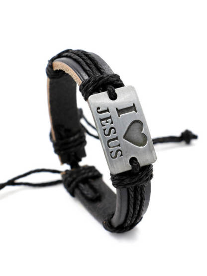 I Love Jesus Leather Bracelet
