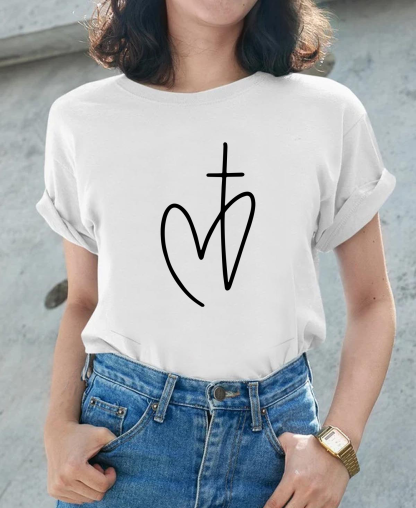 The Power of Faith: Heart-shaped Cross Women Tee